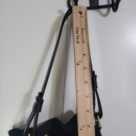 ISADORA Suede Leather Bucket Pouch Purse Shoulder Bag Black Drawstring Italy - Picture 12 of 14